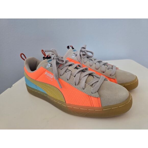 PUMA Suede Classic Gum Sole Sneakers | Neon Orange/Blue | Men’s 9.5 New No Box - Picture 5 of 8